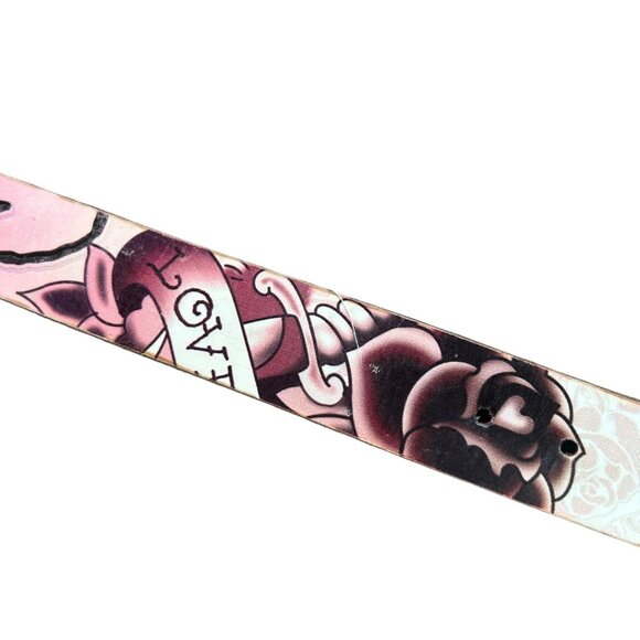 Ed Hardy Tattoo Bling Handmade Leather Belt Size Large READ - Picture 13 of 16